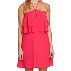Cece Hot Pink Crepe Ruffle Halter Spring Dress